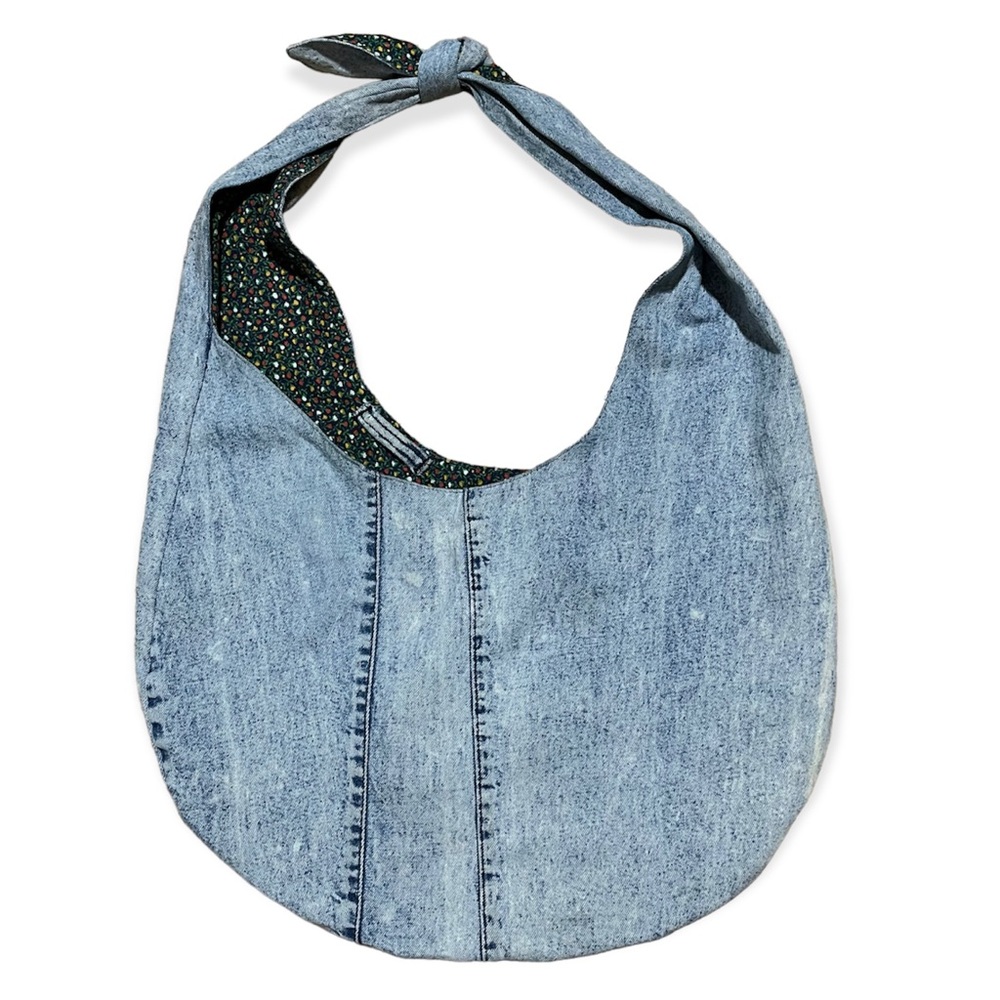 Vintage Denim Blue Jean Knotted Hobo Slouch Bag